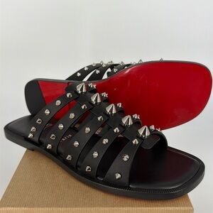 Christian Louboutin 40.5 Charja Flat Black Calf Spike Roman Strappy Sandals E959
